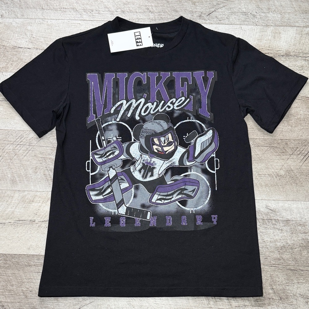 Neff Disney Mickey Mouse Legendary Hockey Player T Shirt Men’s S Black NWT